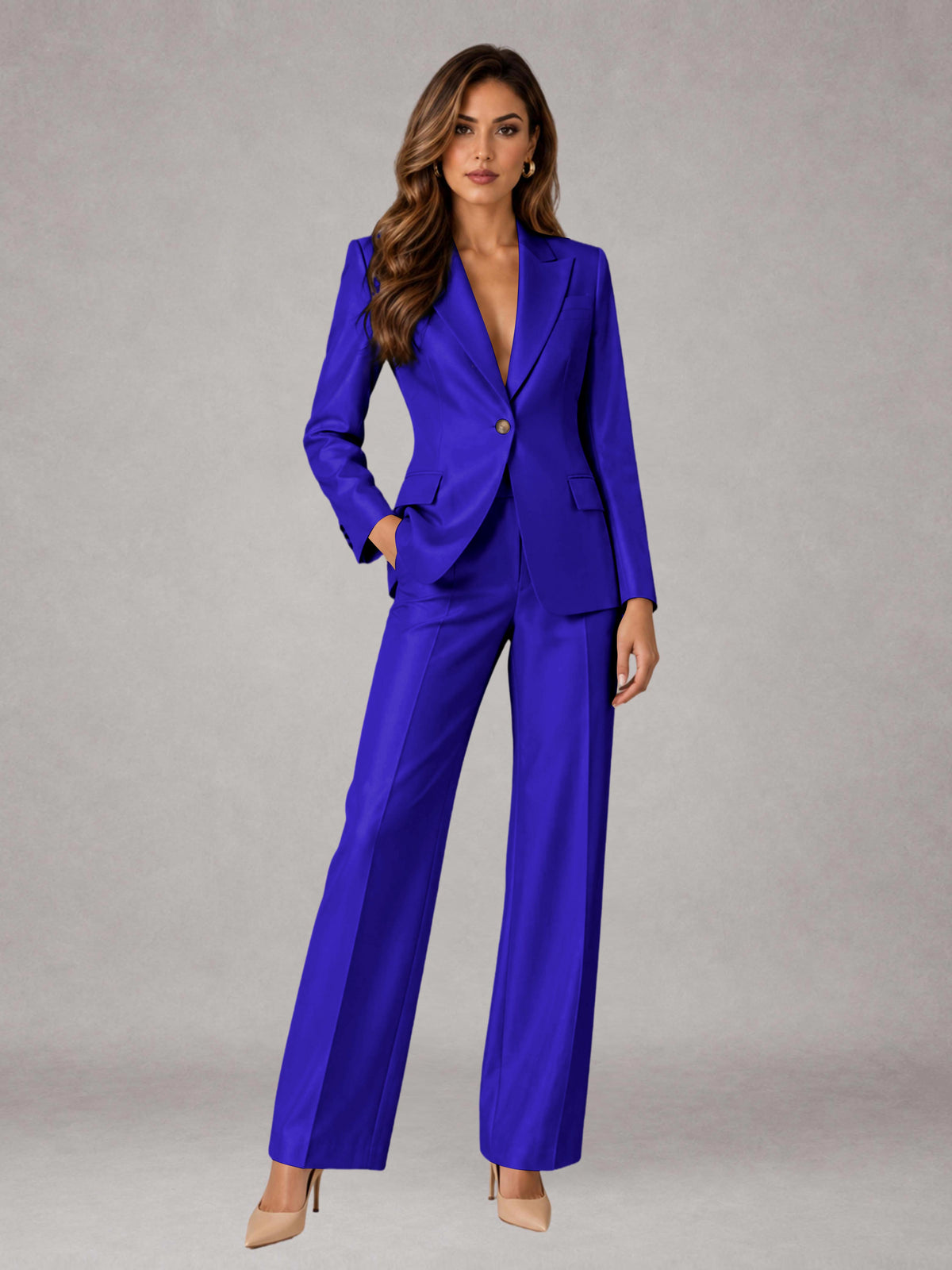 Royal Blue 2 Pieces Regular Fit Peak Lapel One Button Women's Suits