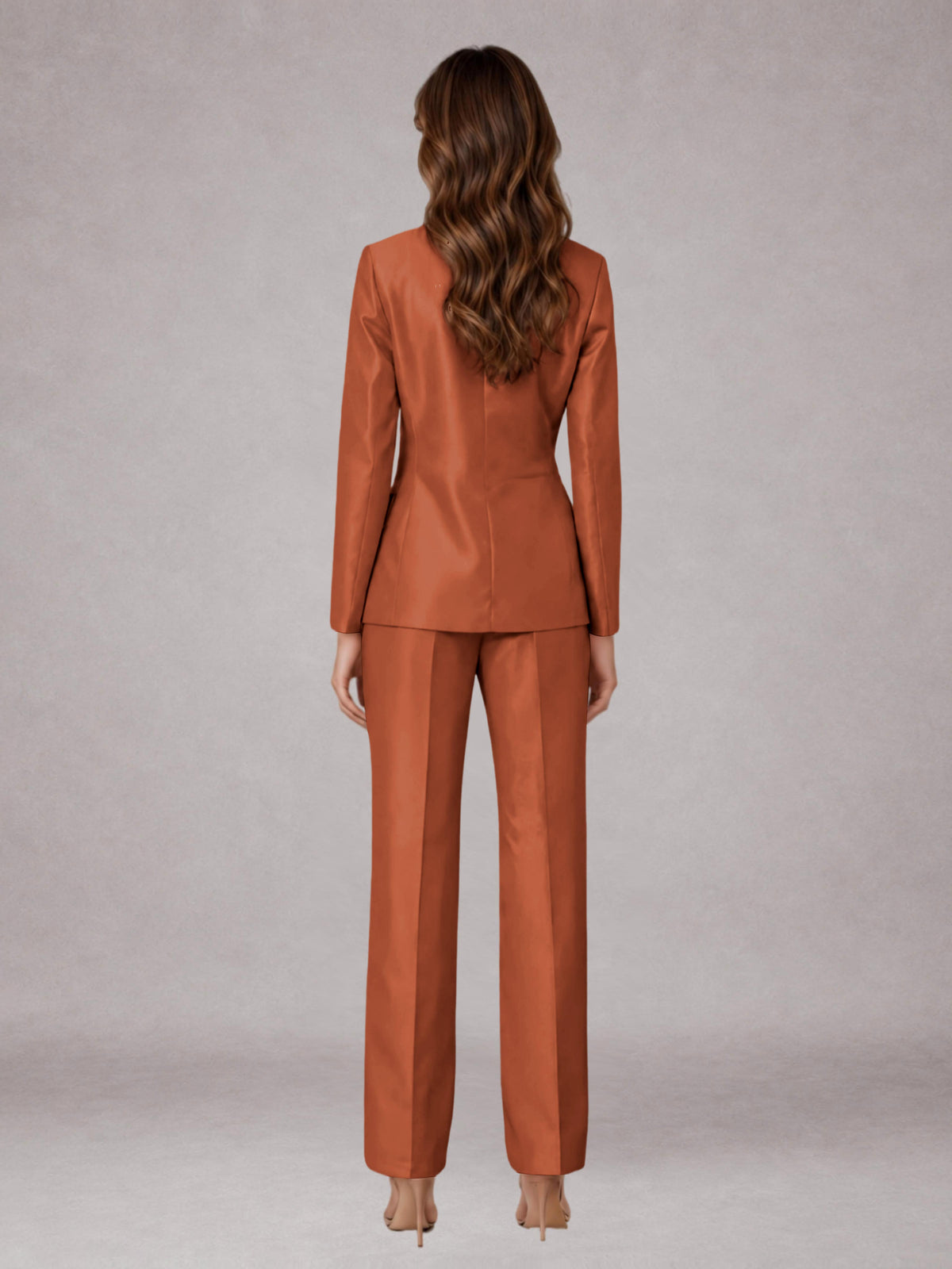 Rust 2 Pieces Regular Fit Peak Lapel One Button Women's Suits