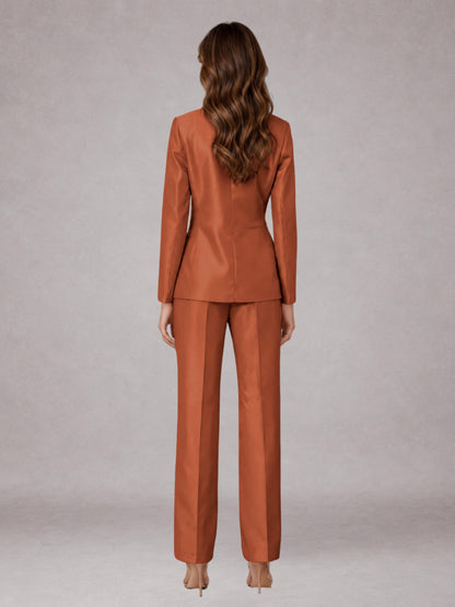 Rust 2 Pieces Regular Fit Peak Lapel One Button Women's Suits