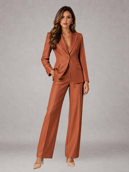 Rust 2 Pieces Regular Fit Peak Lapel One Button Women's Suits