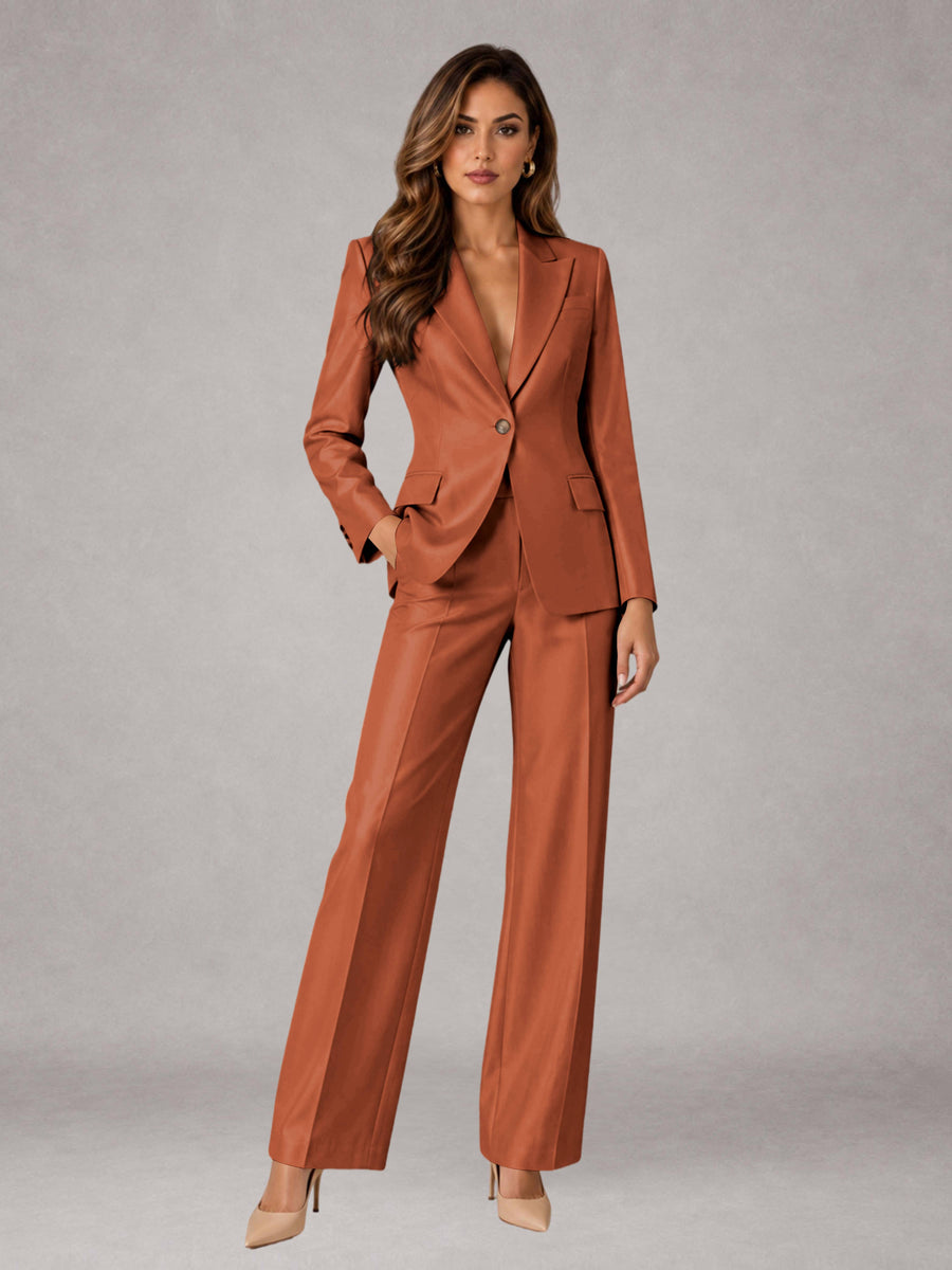 Rust 2 Pieces Regular Fit Peak Lapel One Button Women's Suits