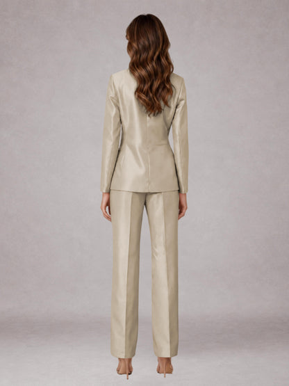Taupe 2 Pieces Regular Fit Peak Lapel One Button Women's Suits