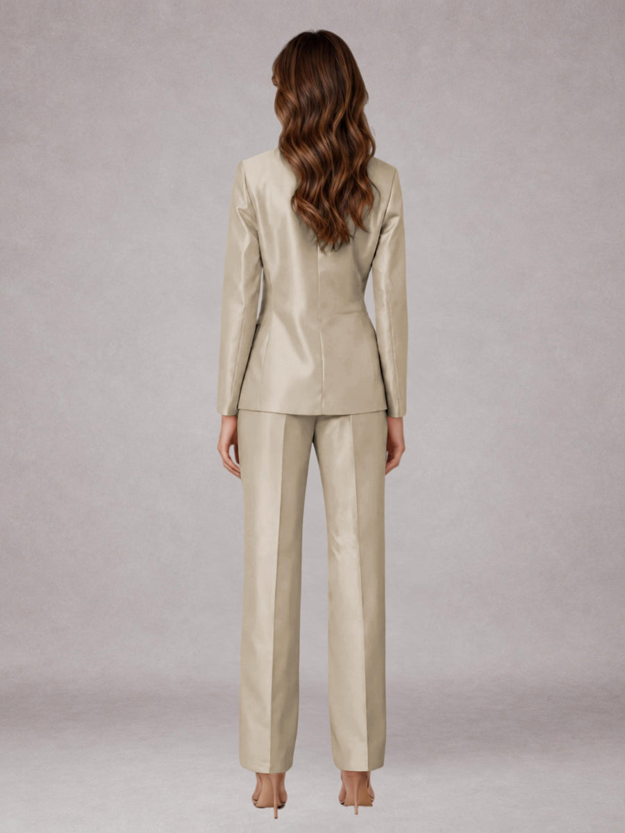 Taupe 2 Pieces Regular Fit Peak Lapel One Button Women's Suits
