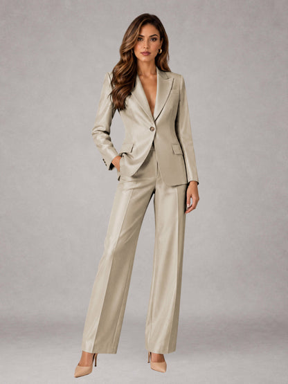 Taupe 2 Pieces Regular Fit Peak Lapel One Button Women's Suits