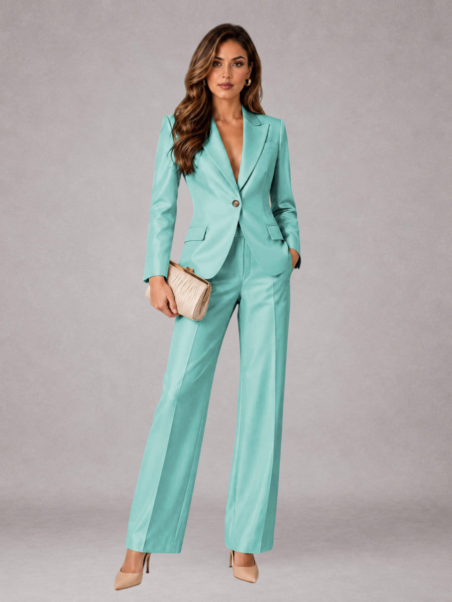 Turquoise 2 Pieces Regular Fit Peak Lapel One Button Women's Suits