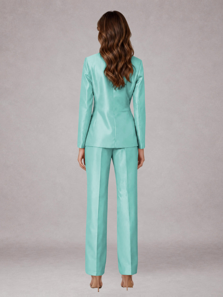 Turquoise 2 Pieces Regular Fit Peak Lapel One Button Women's Suits