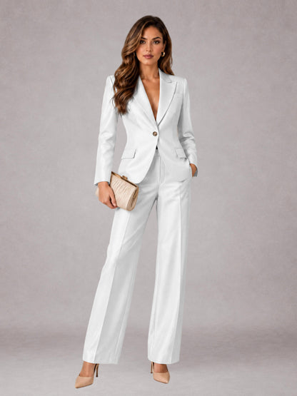 White 2 Pieces Regular Fit Peak Lapel One Button Women's Suits
