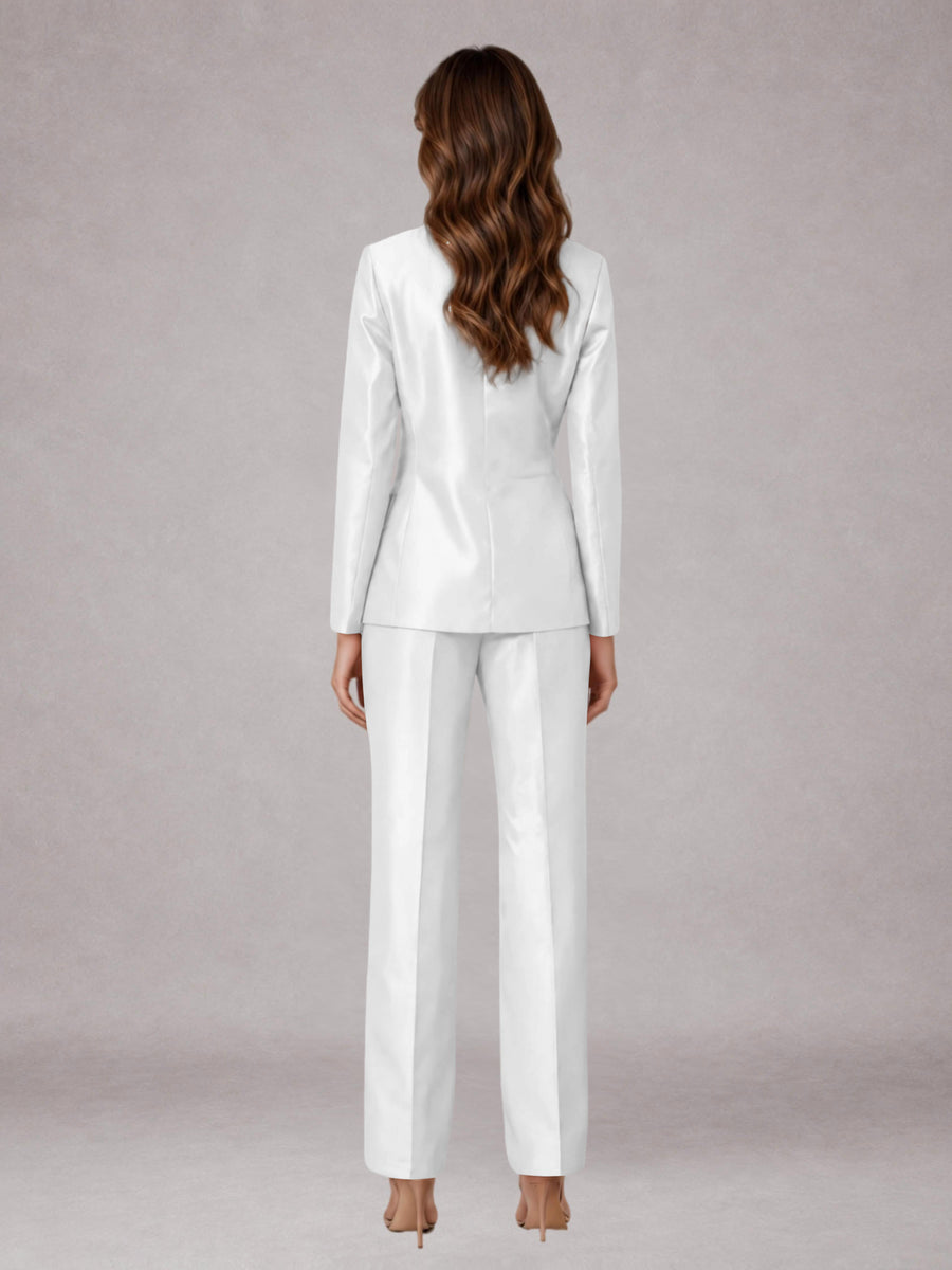 White 2 Pieces Regular Fit Peak Lapel One Button Women's Suits