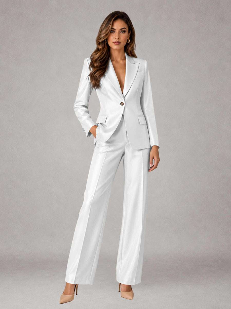 White 2 Pieces Regular Fit Peak Lapel One Button Women's Suits