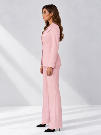 Pink 2 Pieces Regular Fit Women's Suits