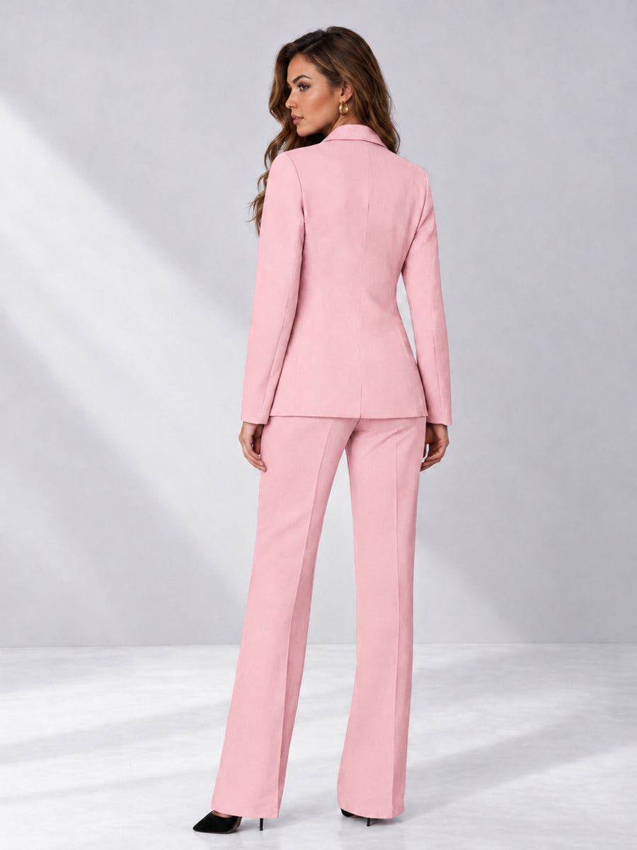 Pink 2 Pieces Regular Fit Women's Suits