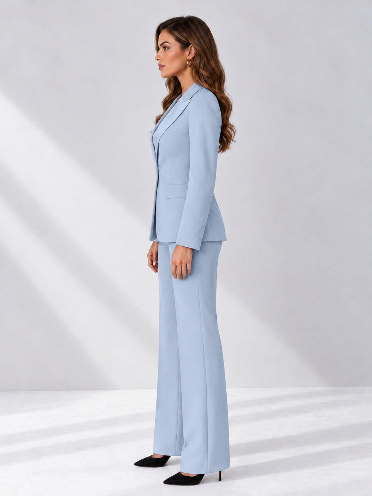 Powder Blue 2 Pieces Regular Fit Women's Suits