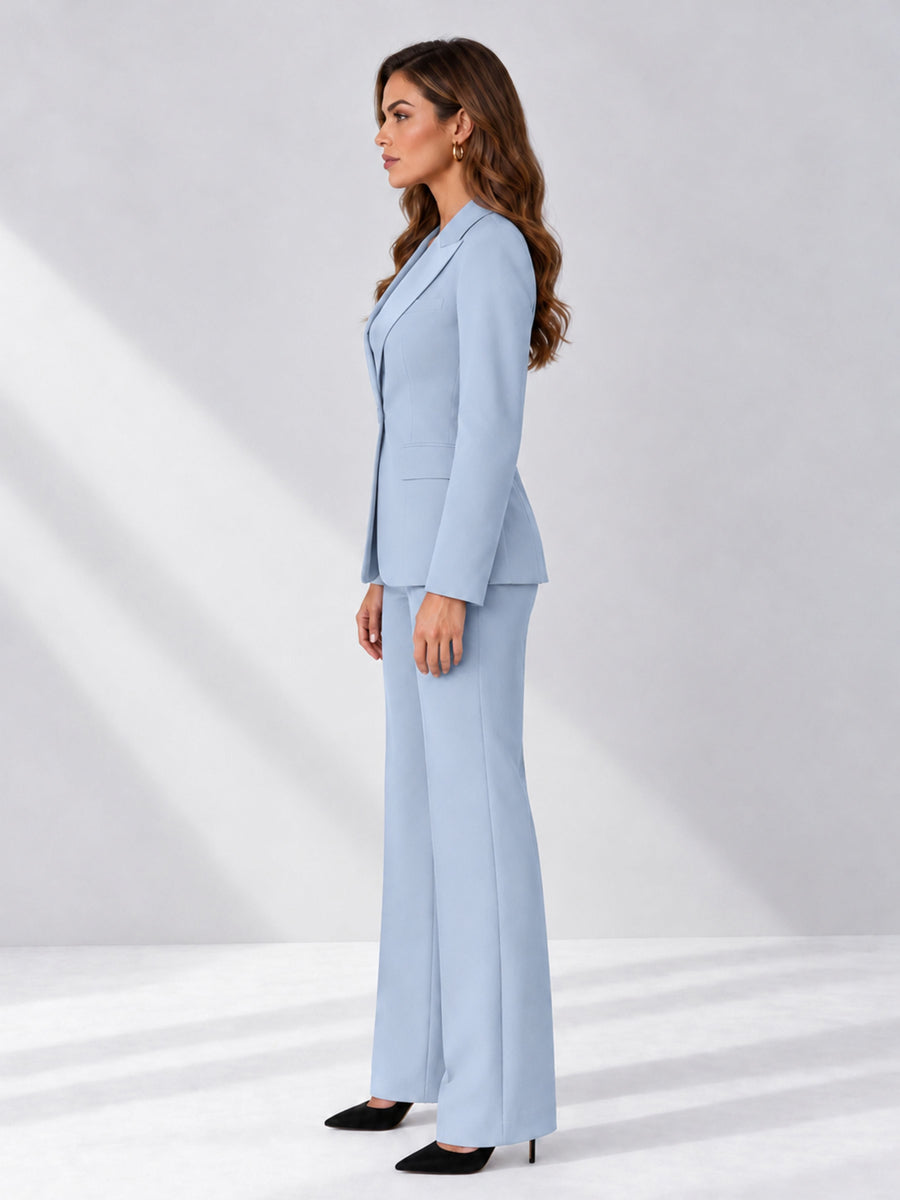 Powder Blue 2 Pieces Regular Fit Women's Suits