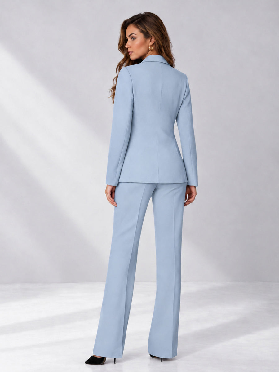 Powder Blue 2 Pieces Regular Fit Women's Suits