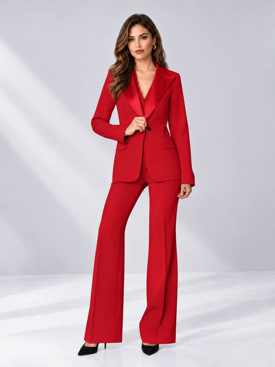 Red 2 Pieces Regular Fit Women's Suits