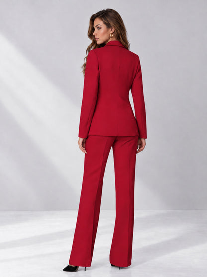 Red 2 Pieces Regular Fit Women's Suits
