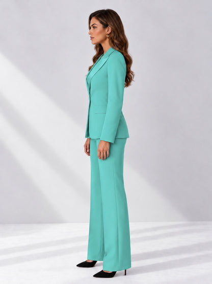 Turquoise 2 Pieces Regular Fit Women's Suits
