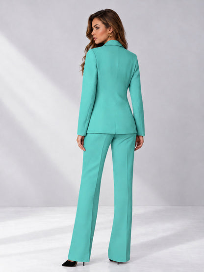Turquoise 2 Pieces Regular Fit Women's Suits