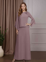 2 Pieces Scoop Neck Long Sleeves Ankle-Length Mother of the Bride Dresses with 3D Flowers