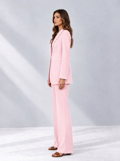 Blush Pink 2 Pieces Shawl Lapel Regular Fit One Button Women's Suits 