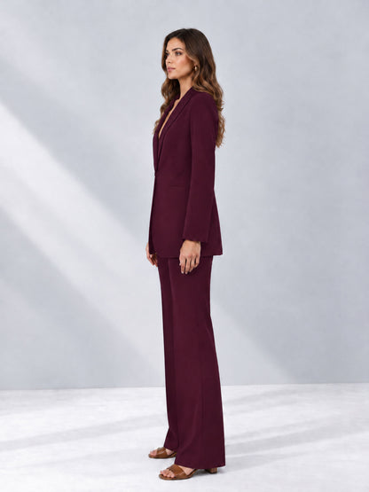 Burgundy 2 Pieces Shawl Lapel Regular Fit One Button Women's Suits 