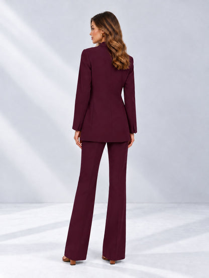 Burgundy 2 Pieces Shawl Lapel Regular Fit One Button Women's Suits 