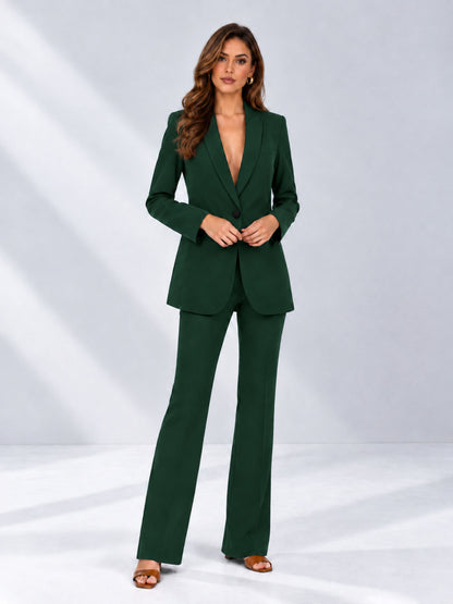 Dark Green 2 Pieces Shawl Lapel Regular Fit One Button Women's Suits 