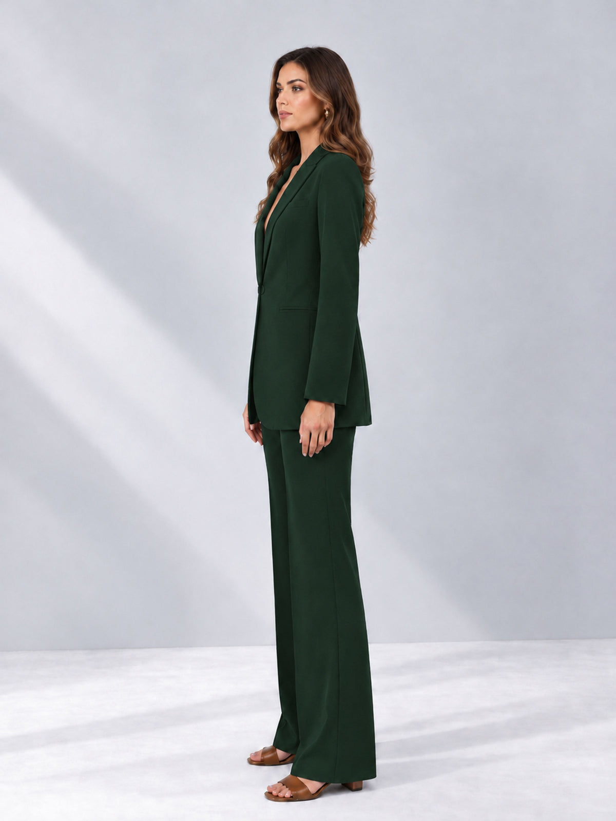 Dark Green 2 Pieces Shawl Lapel Regular Fit One Button Women's Suits 