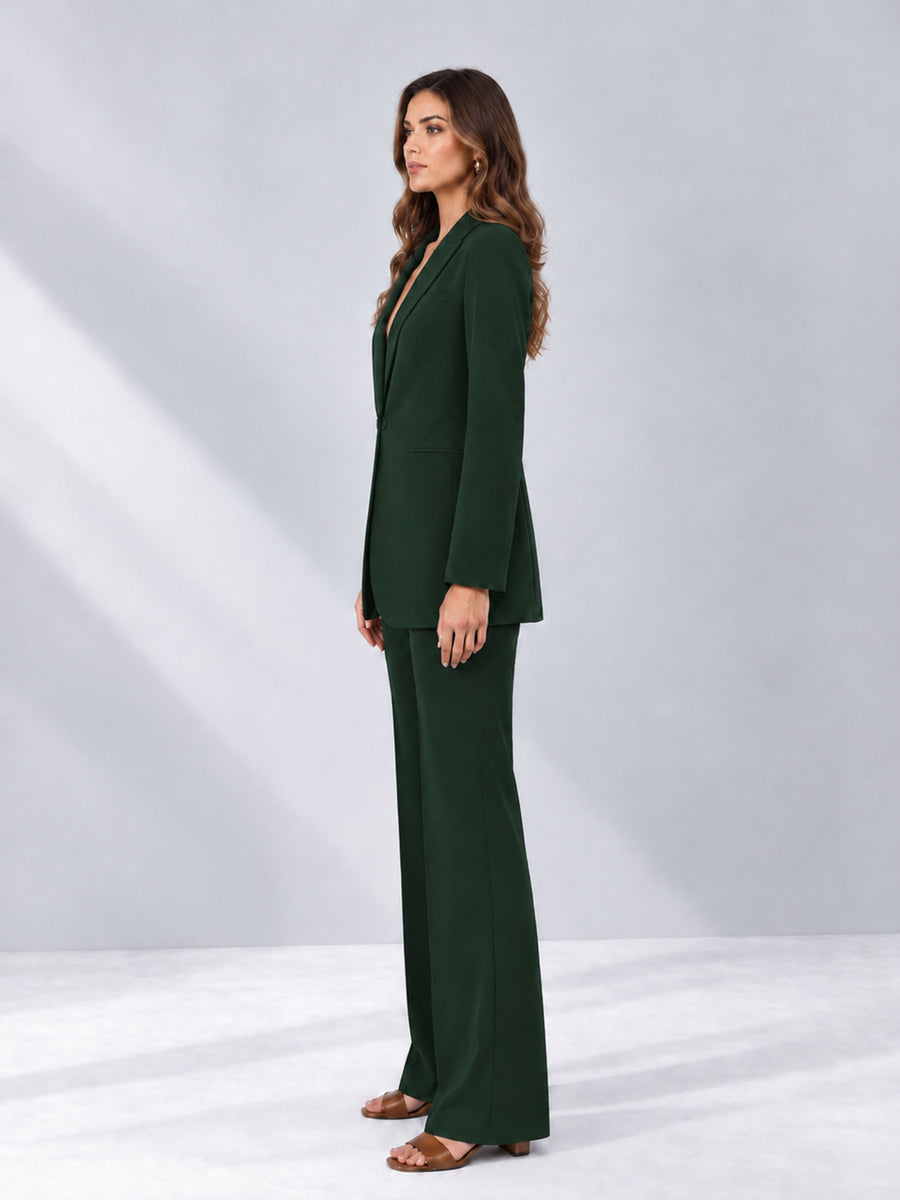 Dark Green 2 Pieces Shawl Lapel Regular Fit One Button Women's Suits 