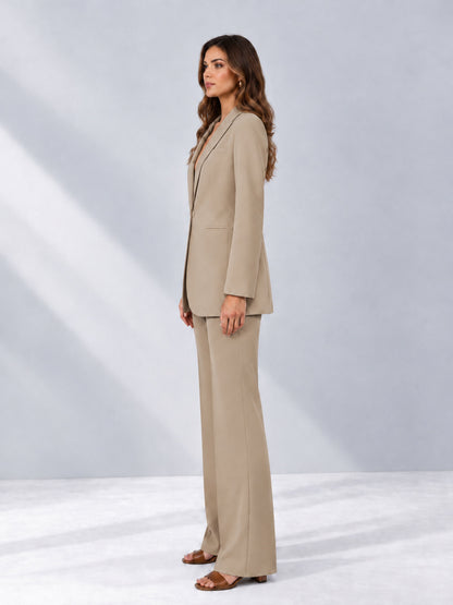 Khaki 2 Pieces Shawl Lapel Regular Fit One Button Women's Suits 