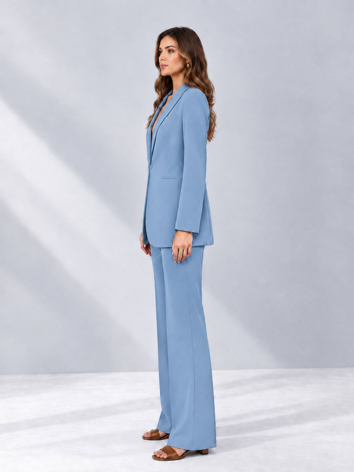Light Blue 2 Pieces Shawl Lapel Regular Fit One Button Women's Suits 