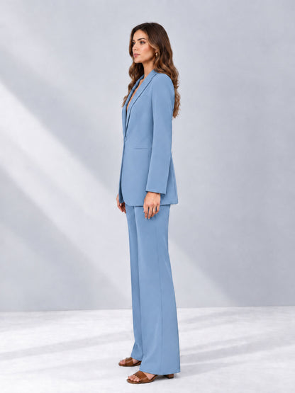 Light Blue 2 Pieces Shawl Lapel Regular Fit One Button Women's Suits 