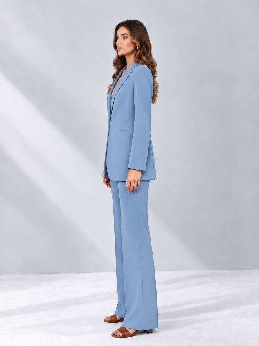 Light Blue 2 Pieces Shawl Lapel Regular Fit One Button Women's Suits 