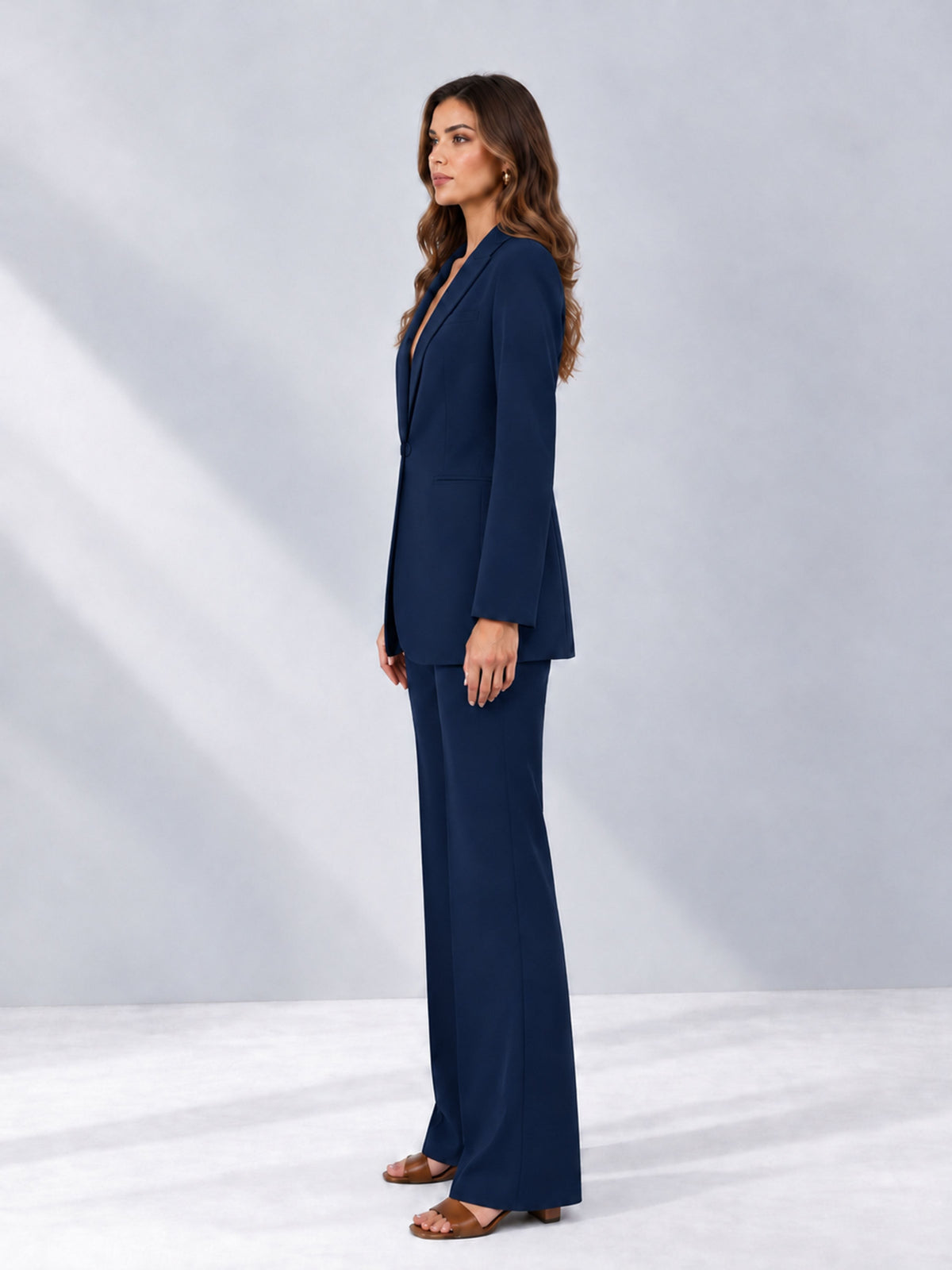 Navy Blue 2 Pieces Shawl Lapel Regular Fit One Button Women's Suits 