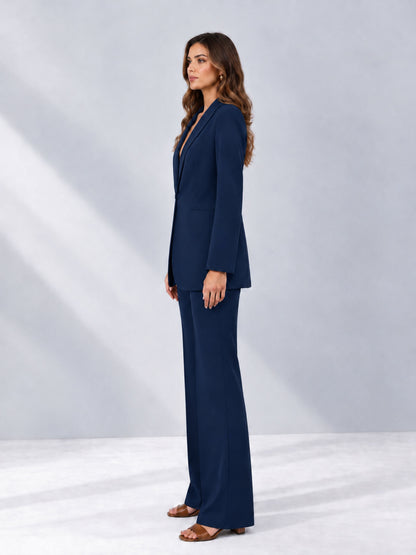 Navy Blue 2 Pieces Shawl Lapel Regular Fit One Button Women's Suits 