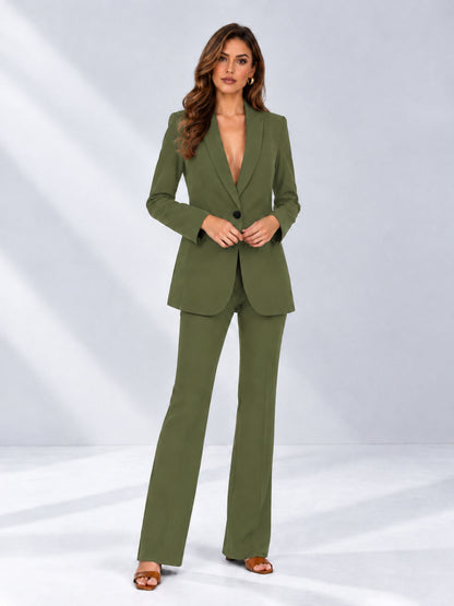 Olive Green 2 Pieces Shawl Lapel Regular Fit One Button Women's Suits 