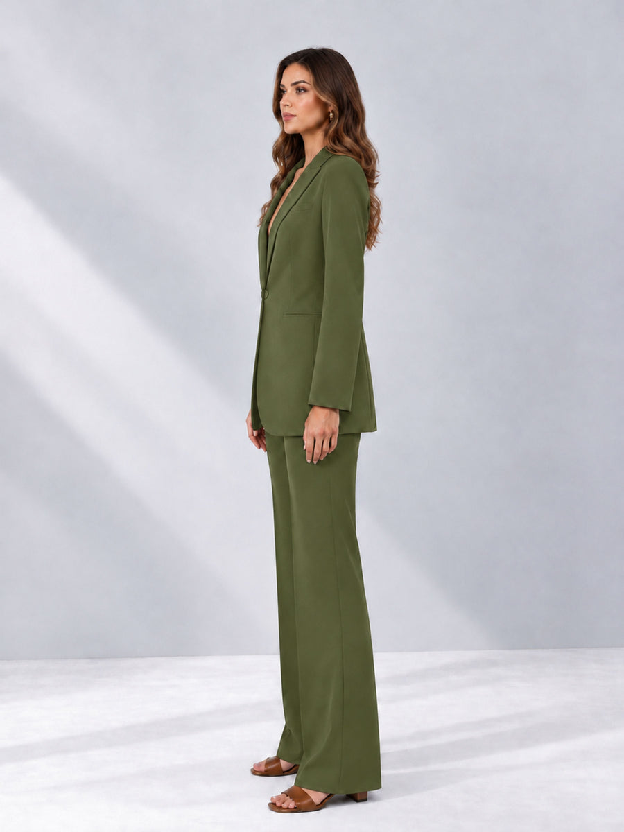 Olive Green 2 Pieces Shawl Lapel Regular Fit One Button Women's Suits 
