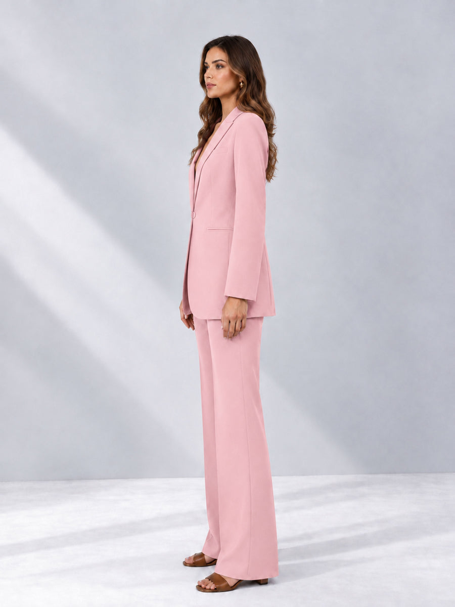 Pink 2 Pieces Shawl Lapel Regular Fit One Button Women's Suits 
