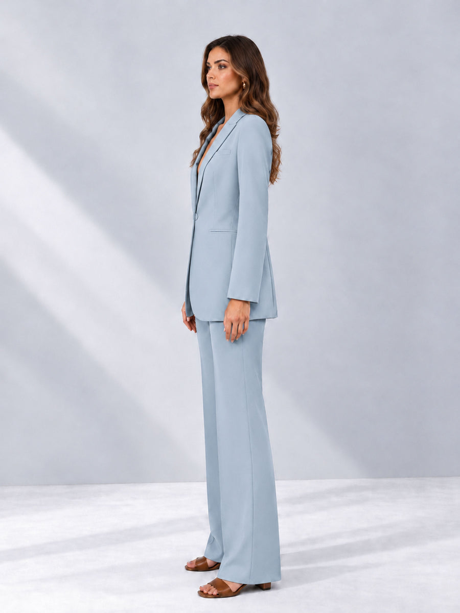 Powder Blue 2 Pieces Shawl Lapel Regular Fit One Button Women's Suits 