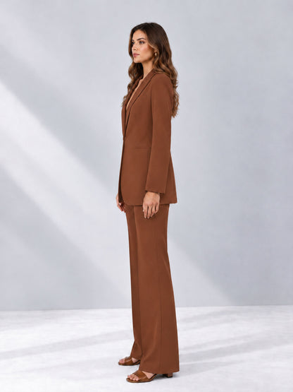 Rust 2 Pieces Shawl Lapel Regular Fit One Button Women's Suits 
