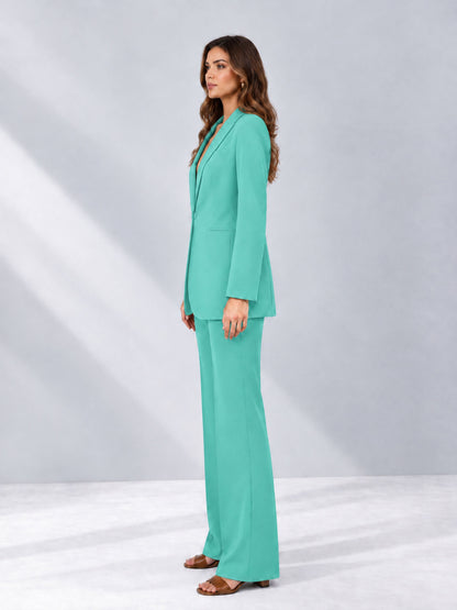 Turquoise 2 Pieces Shawl Lapel Regular Fit One Button Women's Suits 