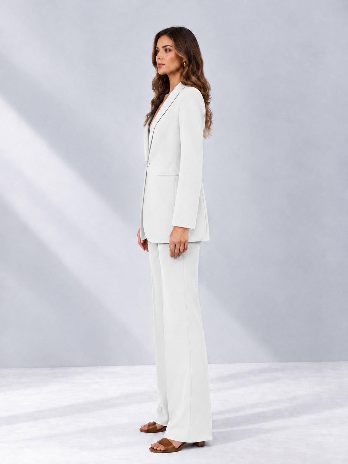 White 2 Pieces Shawl Lapel Regular Fit One Button Women's Suits 
