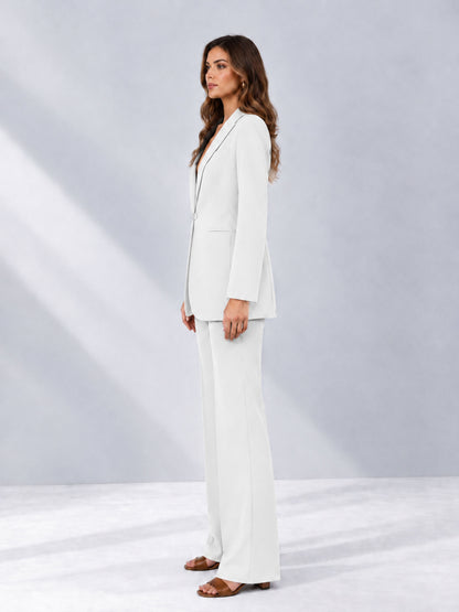 White 2 Pieces Shawl Lapel Regular Fit One Button Women's Suits 