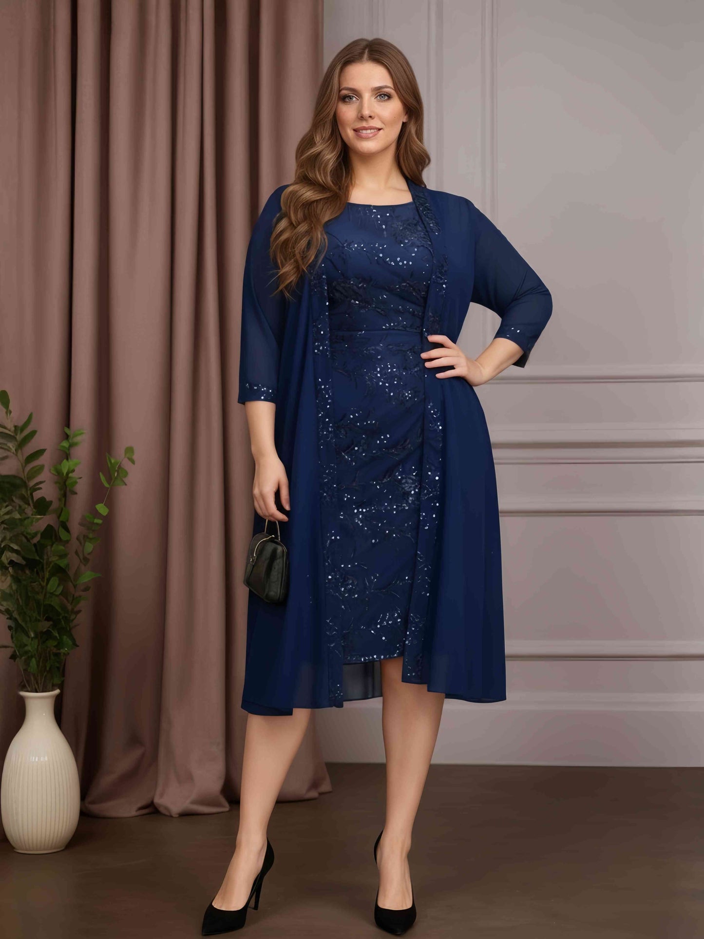 2 Pieces Sheath/Column Scoop Neck Knee-Length Plus Size Mother of the –