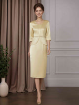 2 Pieces Sheath/Column Square Neck Knee-Length Mother of the Bride Dresses with Beaded & Jacket