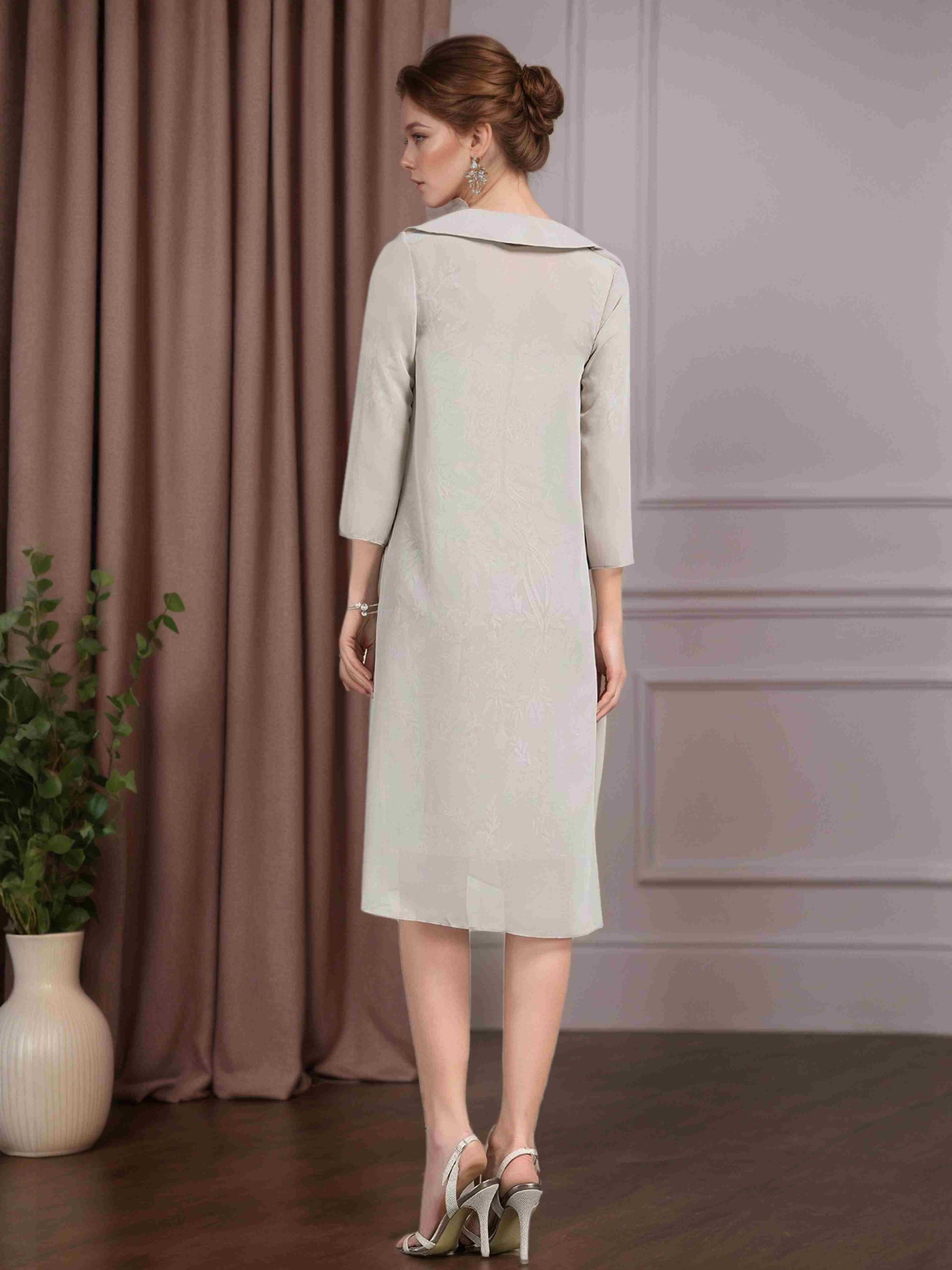 knee length mother of the bride dresses with jackets Knee-Length Square Neck A-Line Mother of the Bride Dresses With Ruffles and Jacket