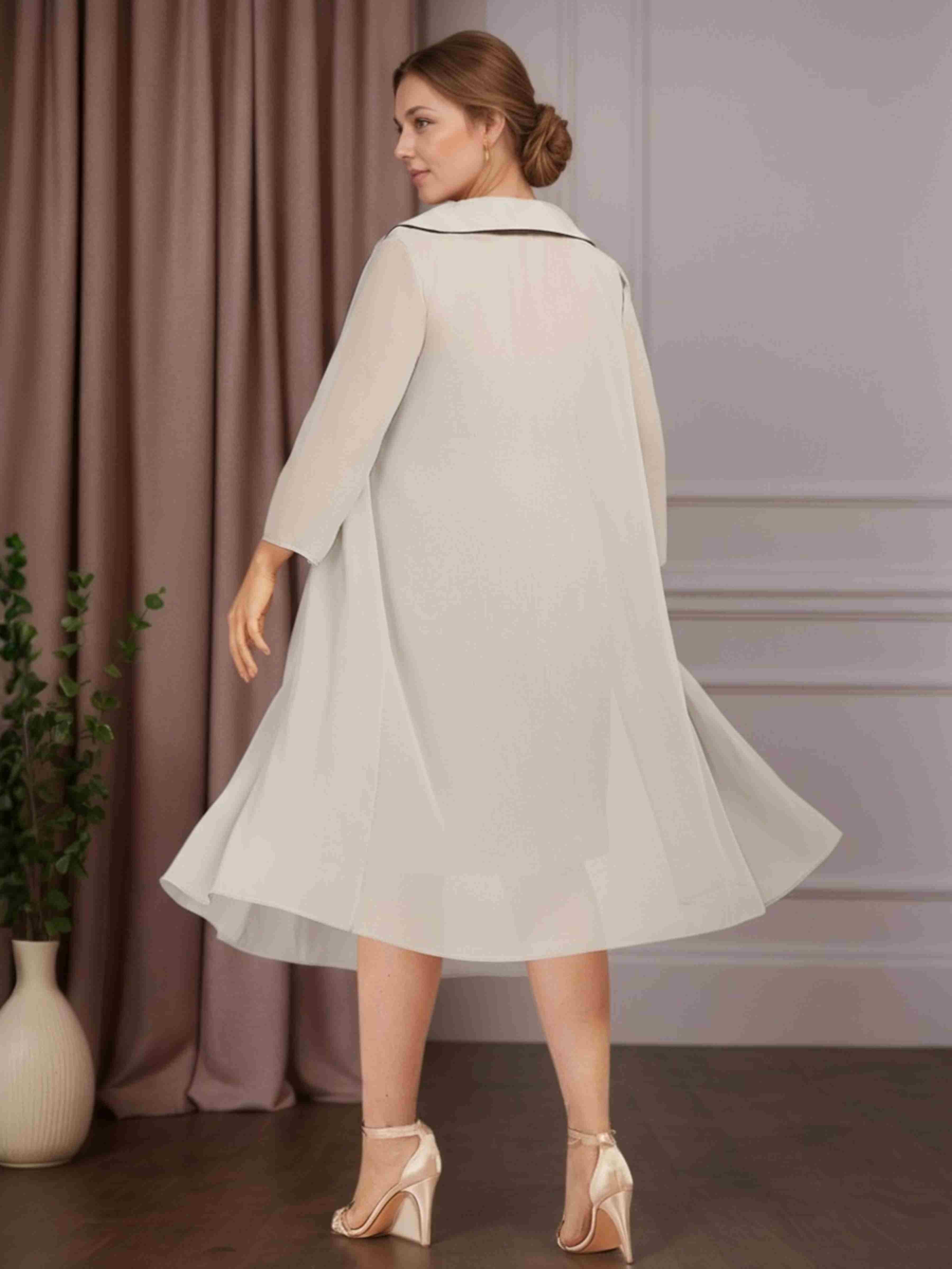 2 Pieces Sheath/Column V-Neck Knee-Length Plus Size Mother of the