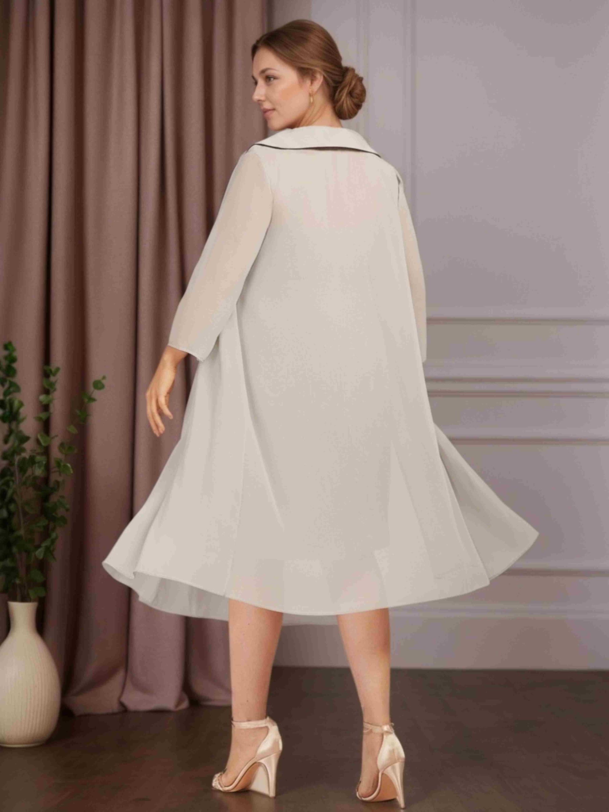 mother of the bride dresses plus size knee length Plus Size young dress with O-Neck, Long Sleeves, Knee Length, Colorful 3D Flowers