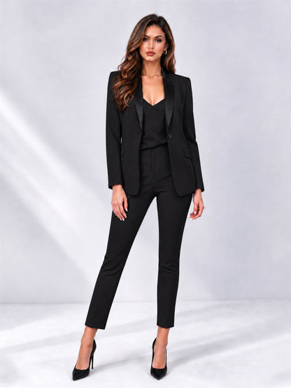 Black 2 Pieces Slim Fit Blazer and Pants Set Women's Suits