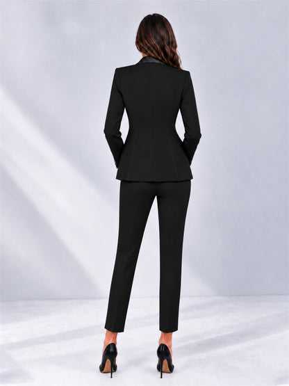 Black 2 Pieces Slim Fit Blazer and Pants Set Women's Suits